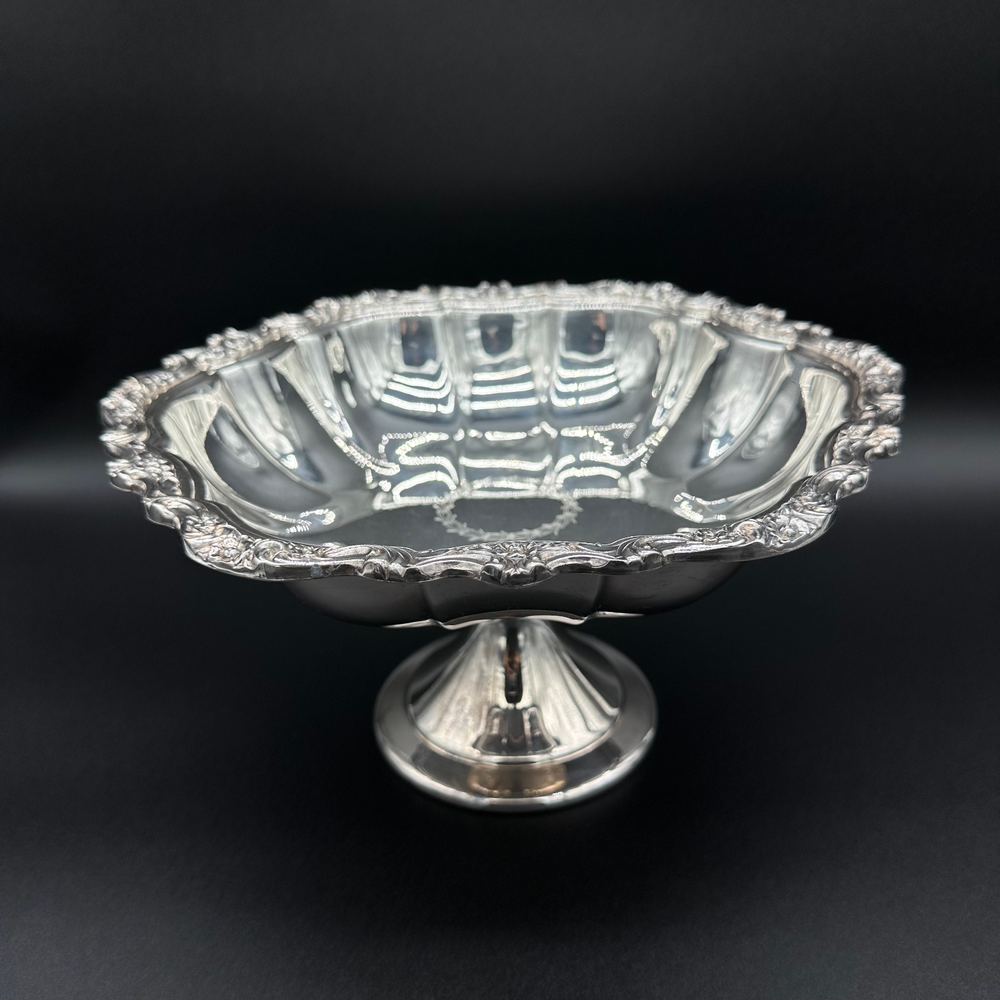 Vintage Silver Plated Large Compote 10.5" 2.4lbs Rose Swirl Pattern