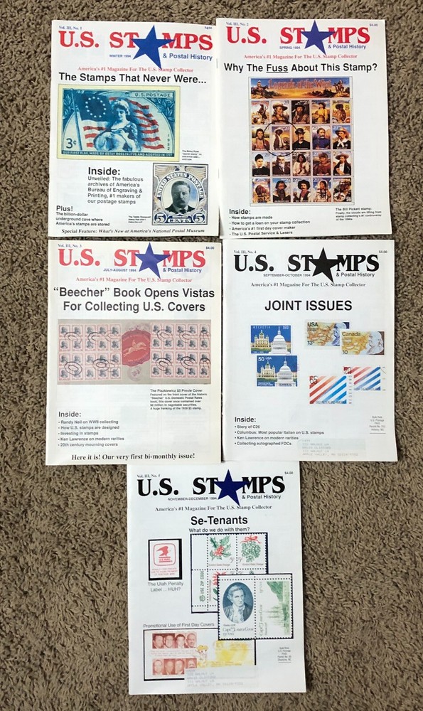 U.S. Stamps & Postal History 1994 Magazine 5  Issues Vol. 3  No. 1,2,3,4,5
