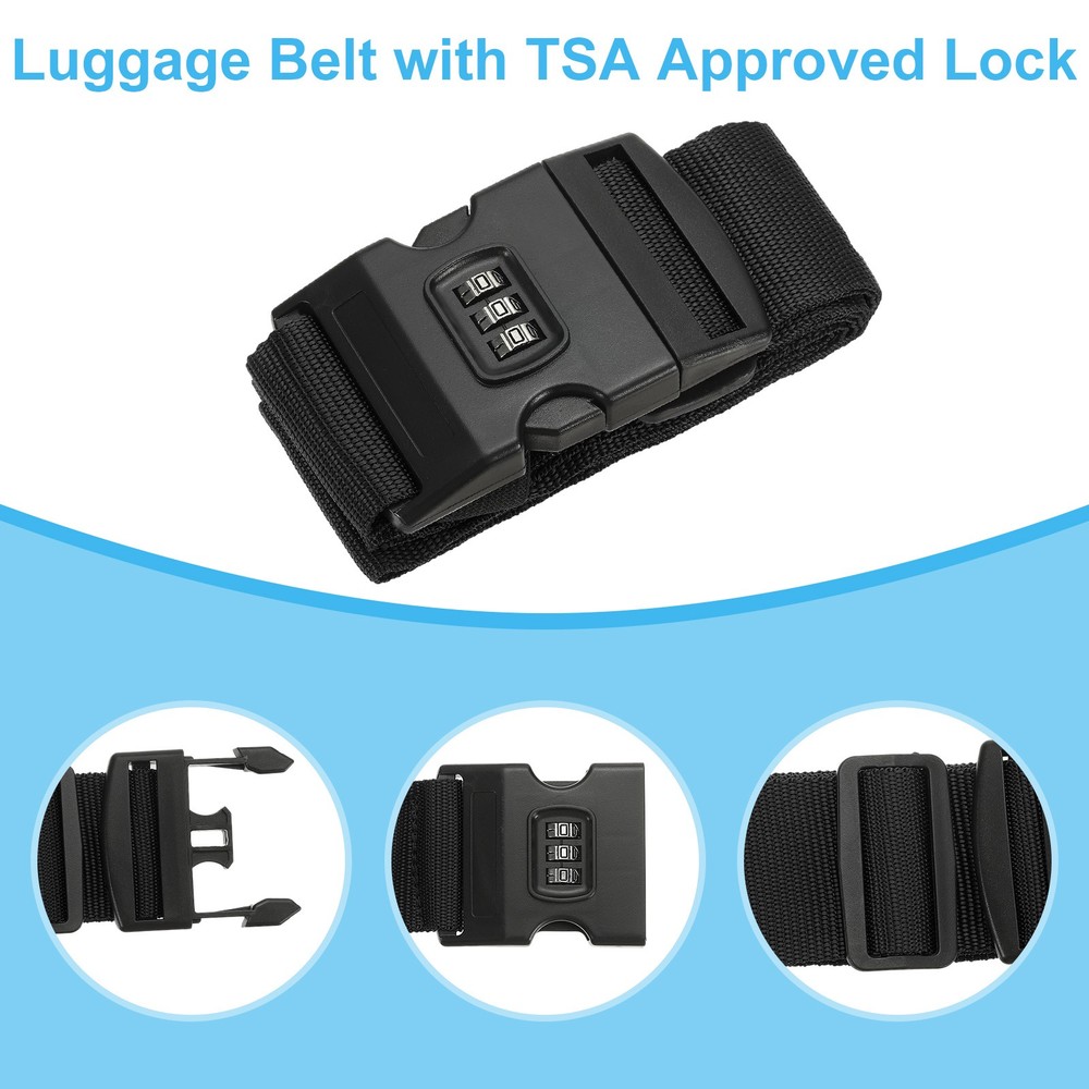 4Pcs Luggage Straps with Combination Lock TSA Approved Black