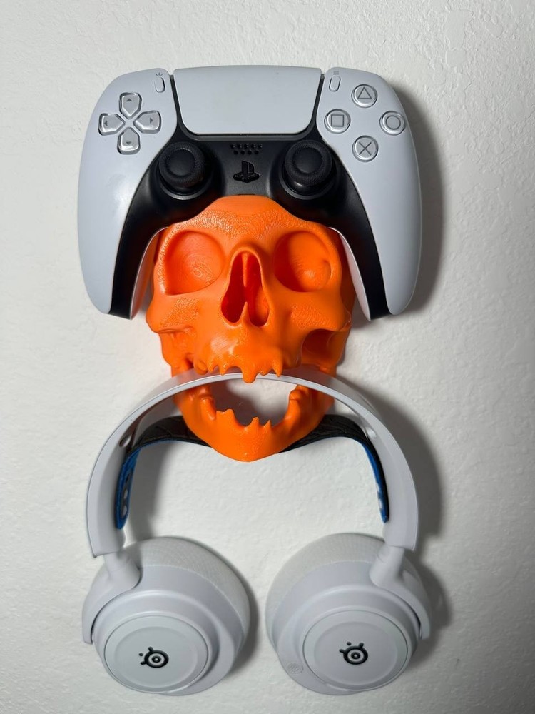 Skull PS5 Controller Wall Mount Holder Stand Gaming Decor Headset Hook