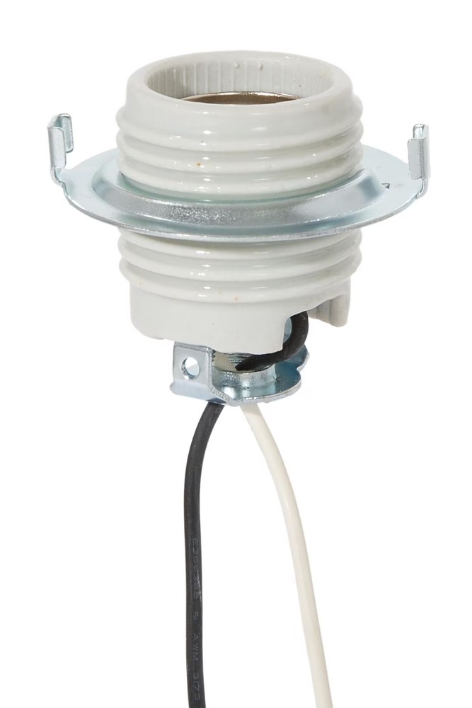 B&P Lamp Medium Base Keyless Porcelain Threaded Socket with Metal Ring and Wire