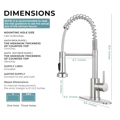 Kitchen Faucet with Pull Down Brushed Nickel Standard (with deck plate)