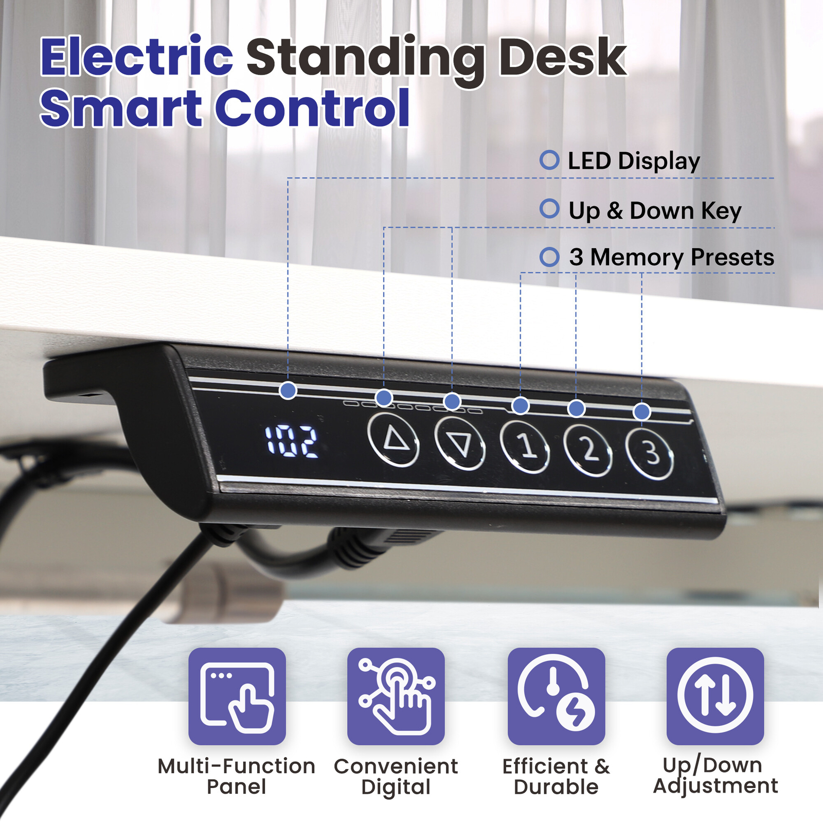 47 x 24 Inch Adjustable Standing Desk Computer Office Table White w/ Power Strip