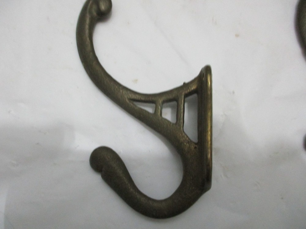 4 Vintage 4.5 Inches Brass Coat - Hat Bracket Double Hooks