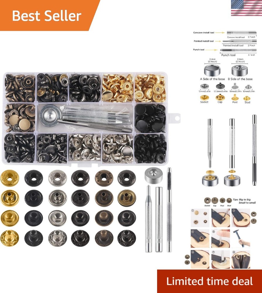 Versatile 132 Sets Leather Snap Fasteners - 6 Colors for DIY Projects & Repairs