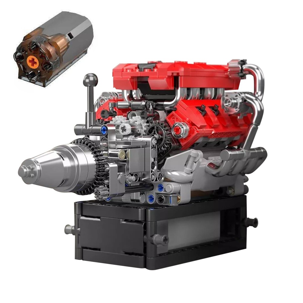 V8 Engine Motor Mechanical Engineering Model Building Block Toy Gift New