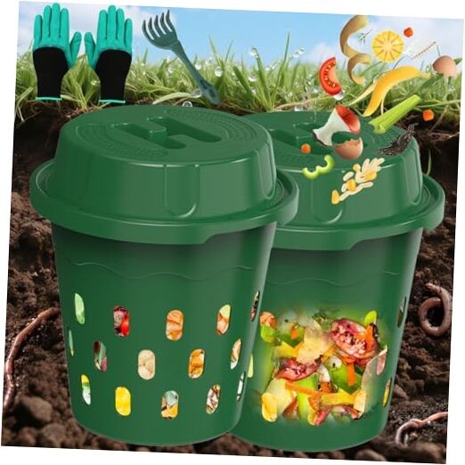 Inground Worm Composter, 8L Outdoor Worm Farm, Worm Compost Bin 2-Pack Green