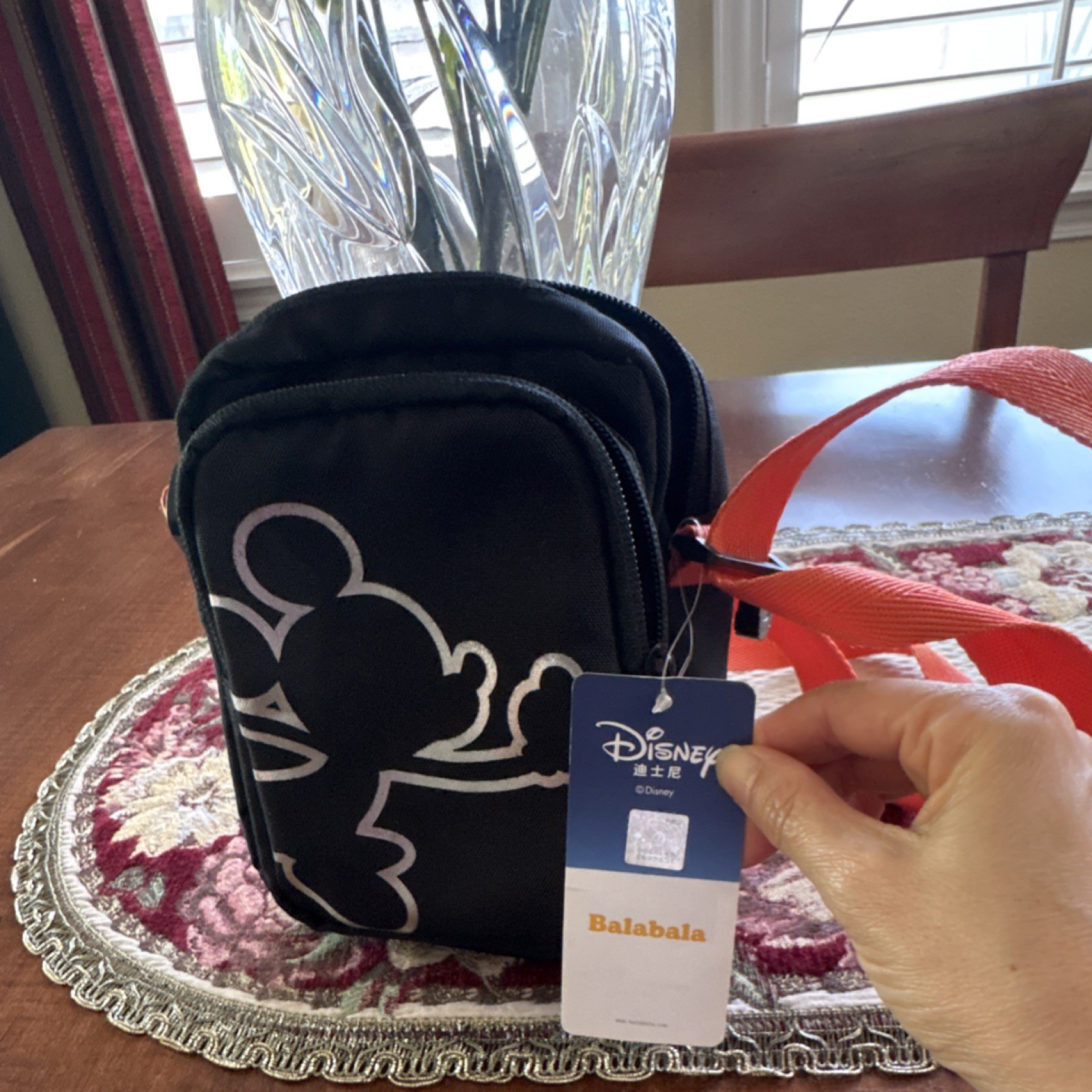 Disney Mickey Mouse Small Black Crossbody Bag with Orange Strap by Balabala