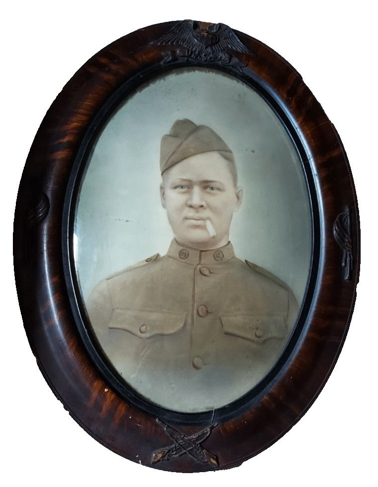 WWI Named Soldier Photo Dog Tags Convex Glass Military Frame