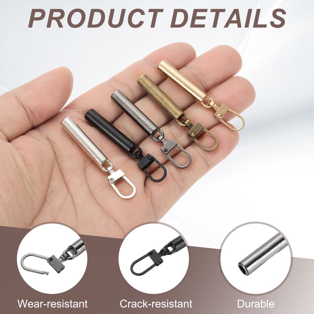 4 Set Zipper Pull, 2 Inch Metal Cylinder Zip Puller Zipper, 5 Color