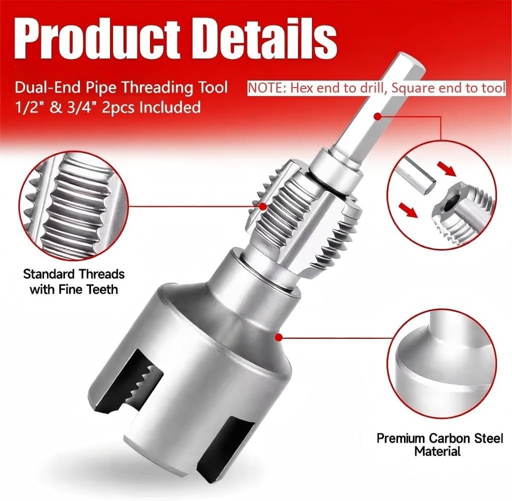 3pcs PVC Pipe Threader Kit 1 2 3 4 1 Inch Internal External Thread Tool Plumbing