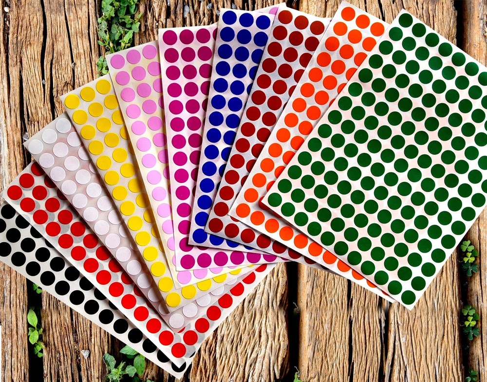 Dots Stickers Color Coding ~3/8 Inch 10mm Solid Colors Round Labels 32 Sheets