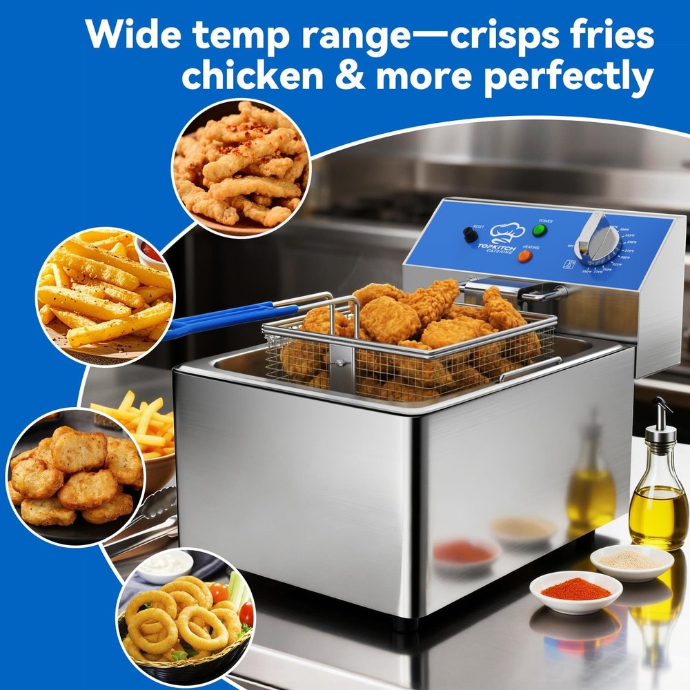 6L Electric Deep Fryer with Removable Oil Container and Handle, Solid Wire Me...