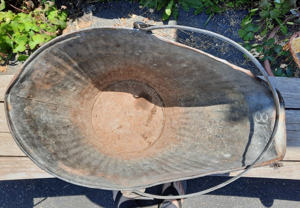 Vintage Galvanized Metal Coal Ash Scuttle Bucket