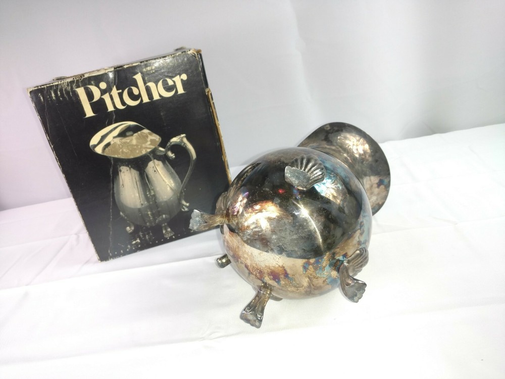 Vtg Leonard Silver MFG. Silverplated Two Quart Footed Pitcher W Ice Guard Boston