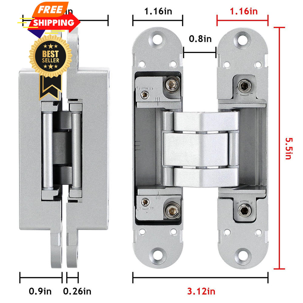 bartuda Hidden Door Hinge 5.5 Inch Hinges for Doors inch, Silver