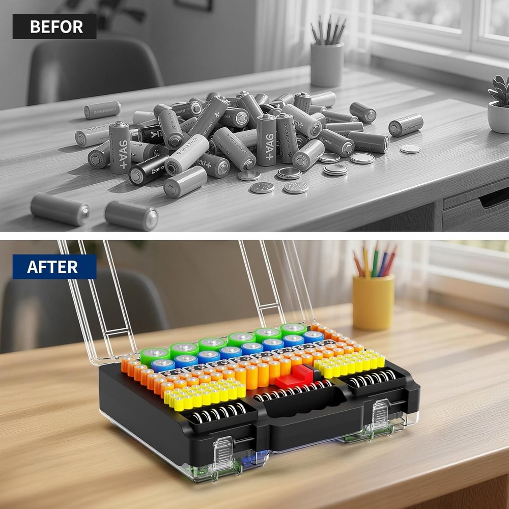 Versatile Battery Storage Organizer - Holds Multiple Sizes and Includes Tester