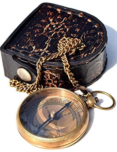 Solid Brass Thoreau's Go Confidently Quote Engraved Compass with Wooden Box,