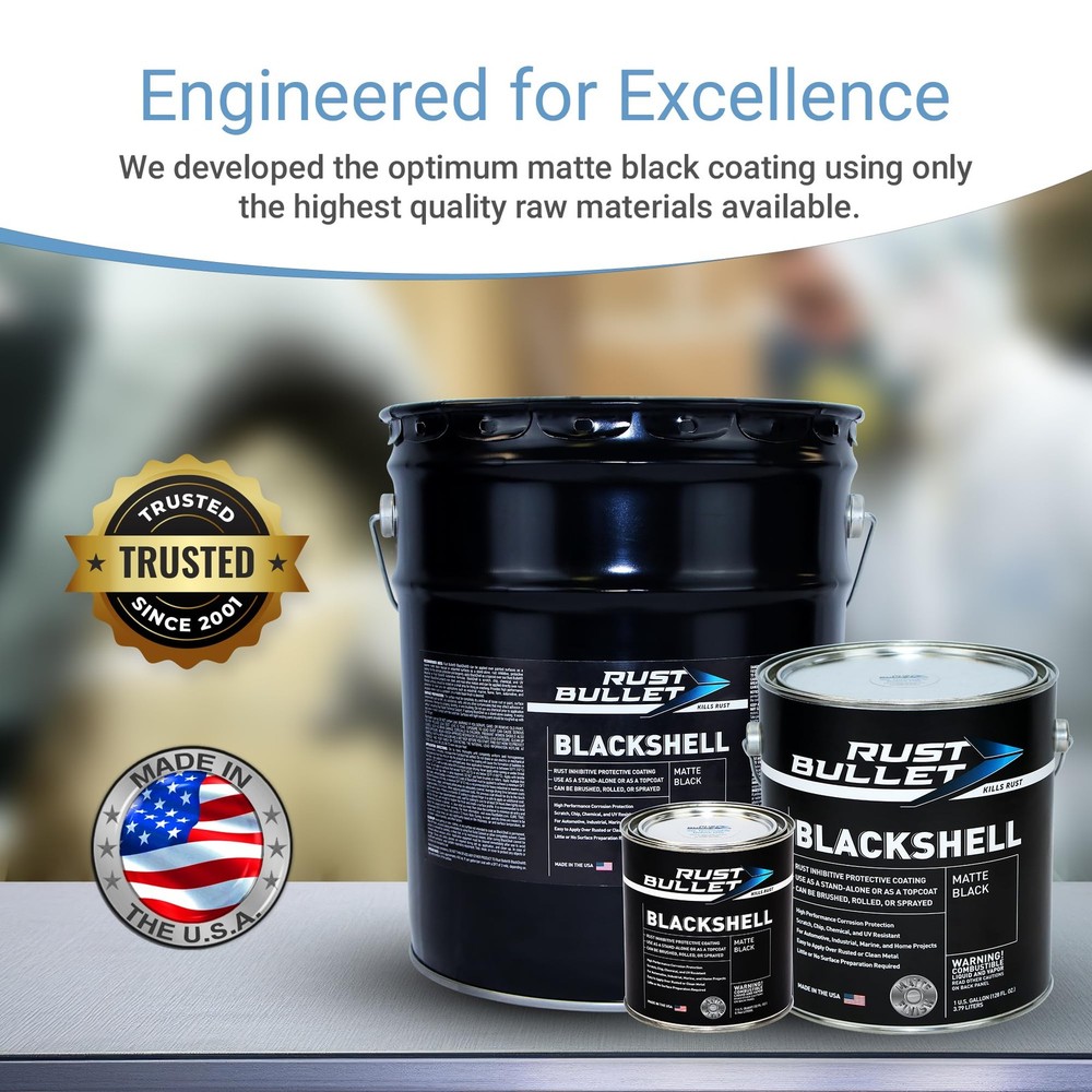 RUST BULLET BlackShell - Matte Black - 1 Quart - Corrosion Preventive Coating...