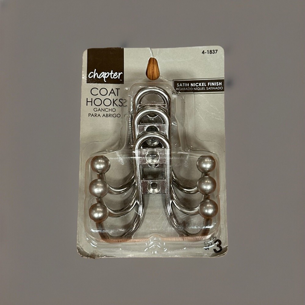 Chapter Double Coat Hooks - Satin Nickel Finish 3-Pack