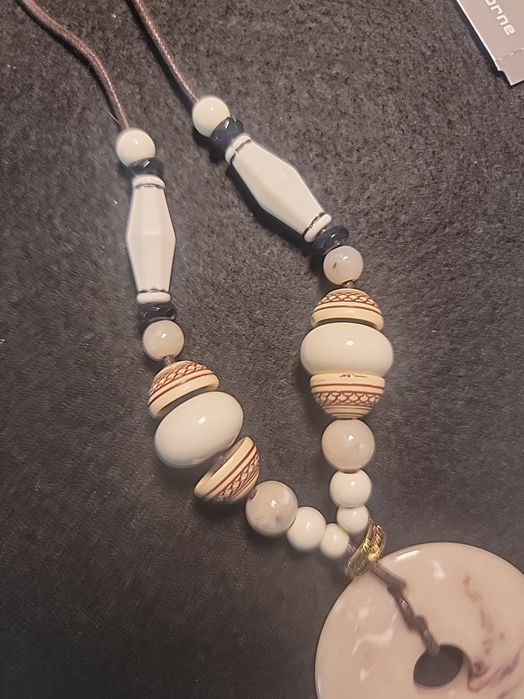 Vtg. LIZ CLAIBORNE Neut Stone Pendant Necklace/Made In Italy/ NEW