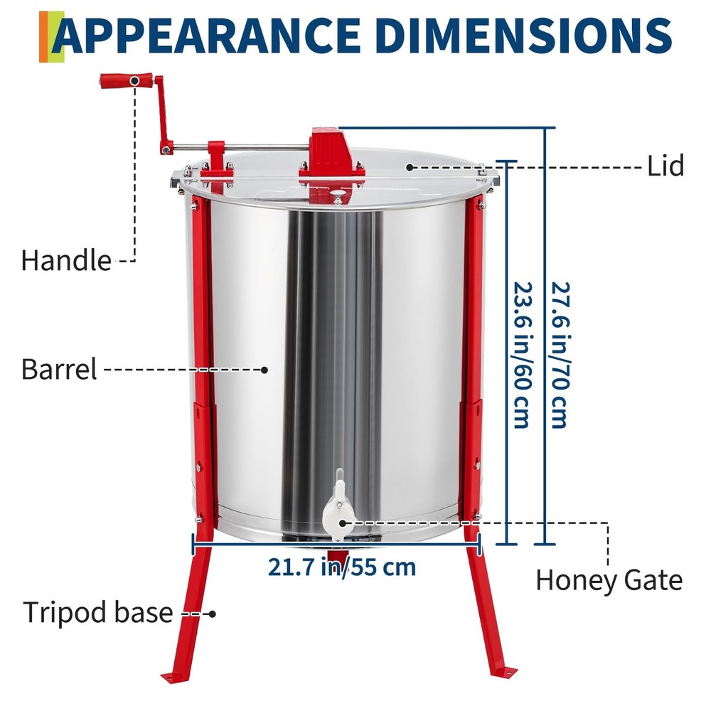 2/4 Frames Manual Honey Extractor-Beekeeping Extraction W/Transparent Lid,Apiary