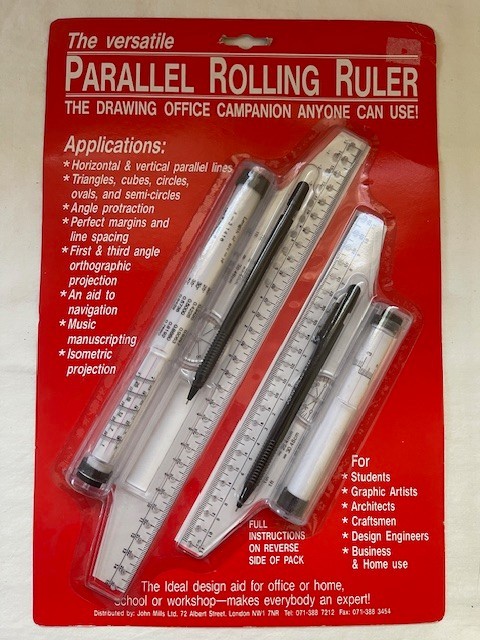 John Mills Parallel Glider Rolling Ruler Pair Drafting Tool 30 cm & 22 cm Vtg