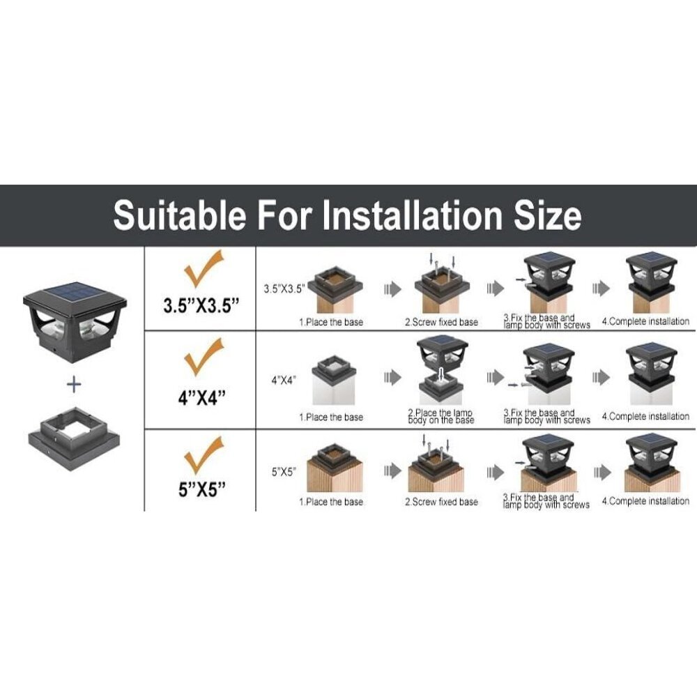 Solar Post Cap Lights for 3x3, 4X4, 5x5 Posts - BLACK (2 PACK) BICSGL-12BLK