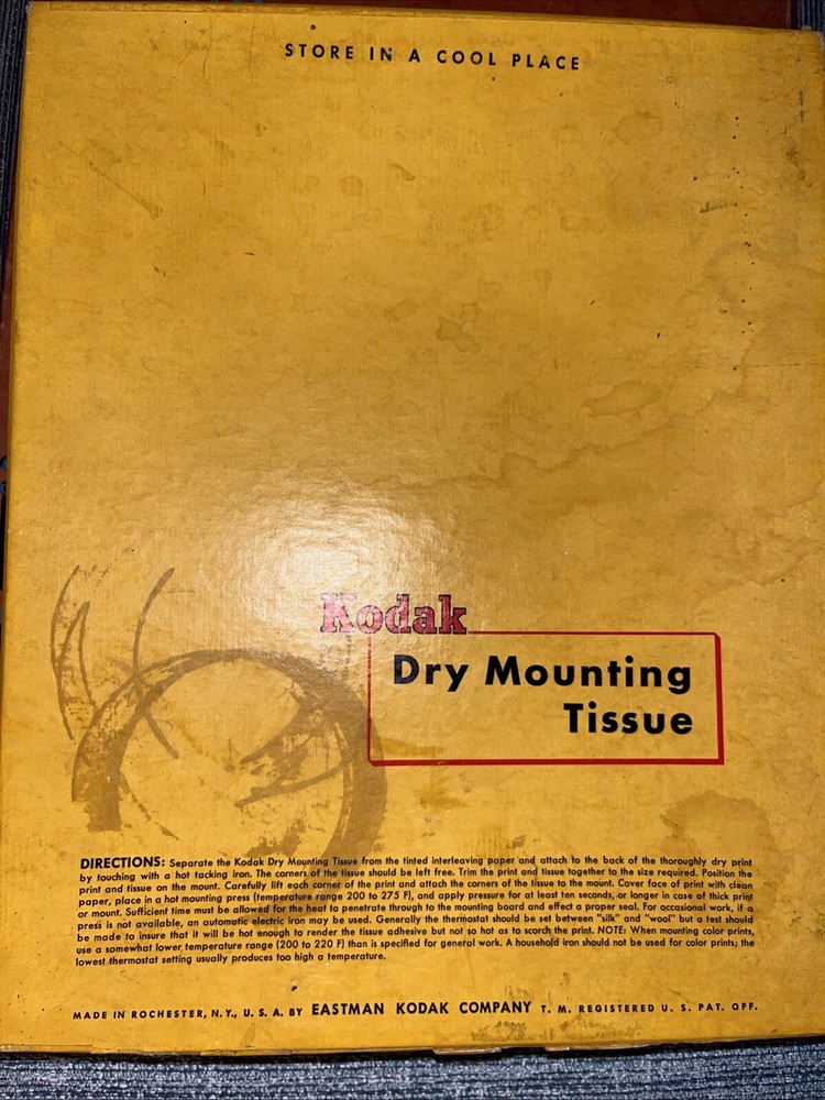 Kodak dry mounting tissue 8x10, open box, Uncounted, Approx Half Left
