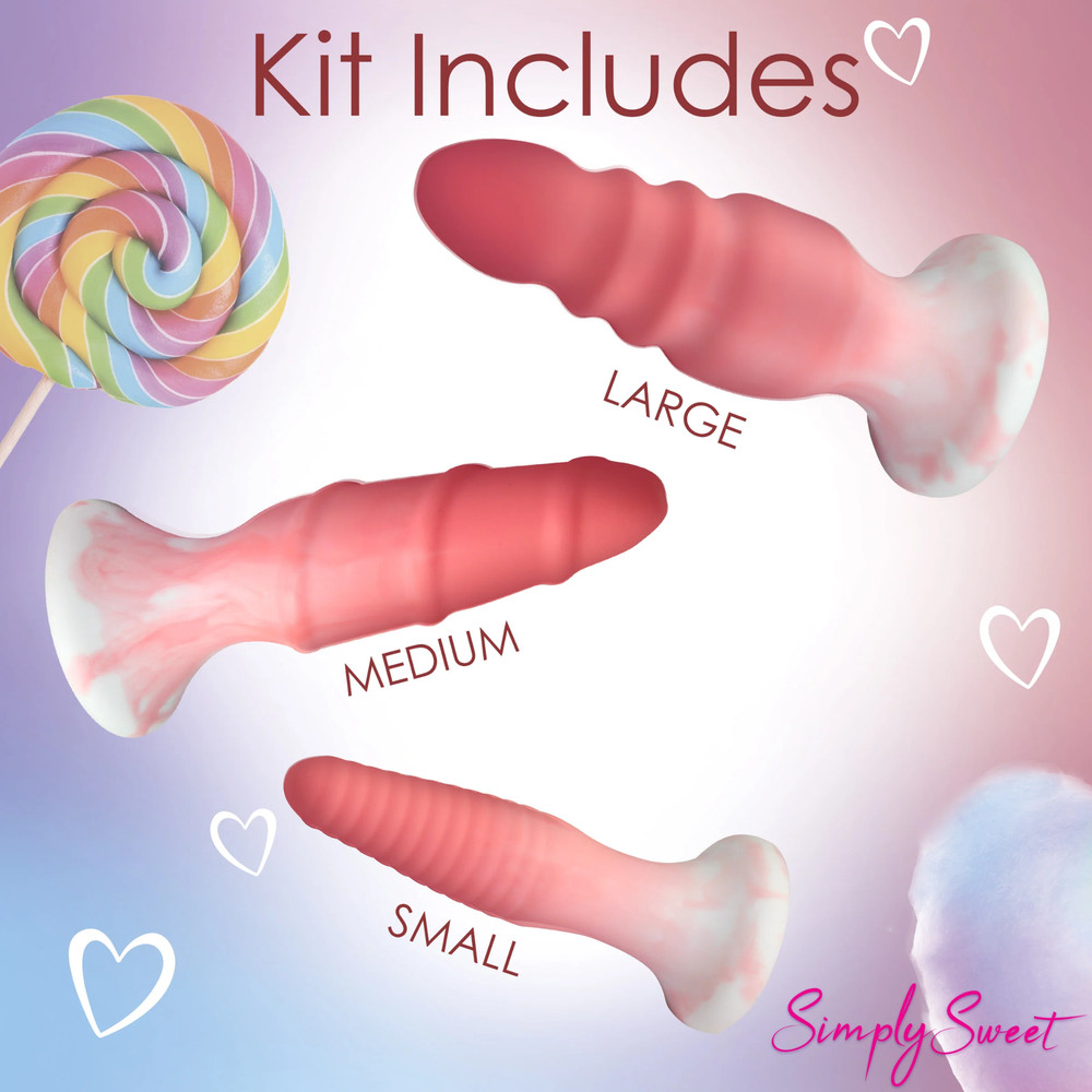 Anal Kits Silicone Butt Plug Swirled RIbbed Training Plugs Set Beginner-friendly