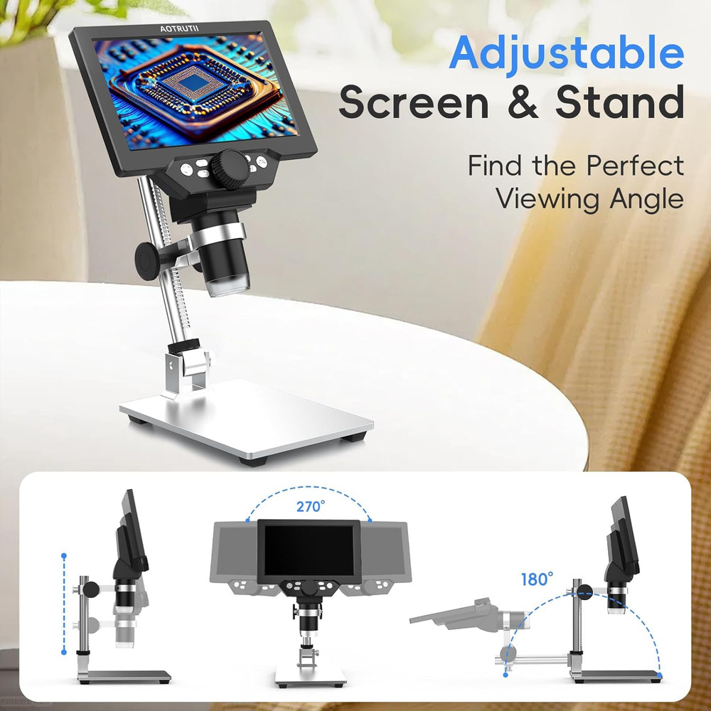 7" LCD Digital Microscope 1200X Magnification, 1080P Coin Microscope with Metal