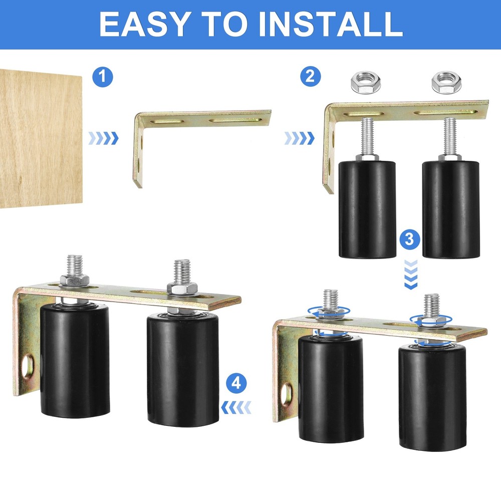 1Set Slide Gate Guide Roller, 2"x2-3/4" Nylon Gate Support & Bracket, Black