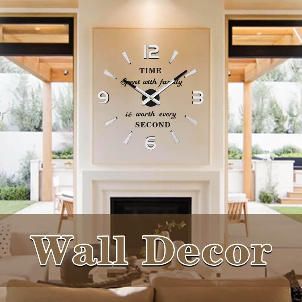 VANGOLD Large 3D Wall Clock DIY Wall Decoration Clock with Mirror Surface Sti...