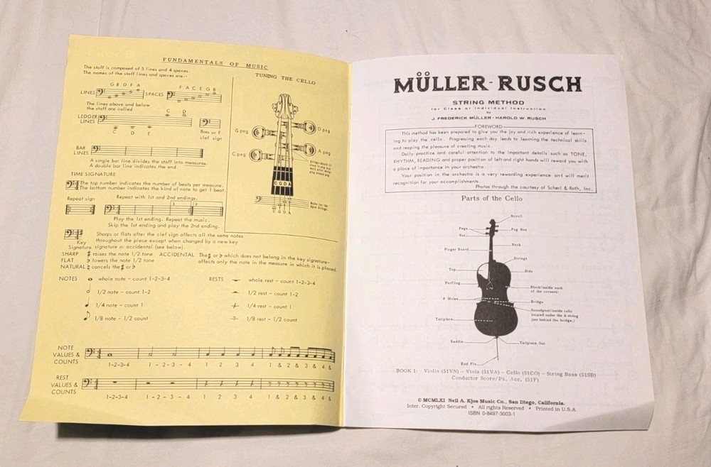 MULLER RUSCH STRING METHOD CELLO BOOK 1 Learn Music Techniques Educational New