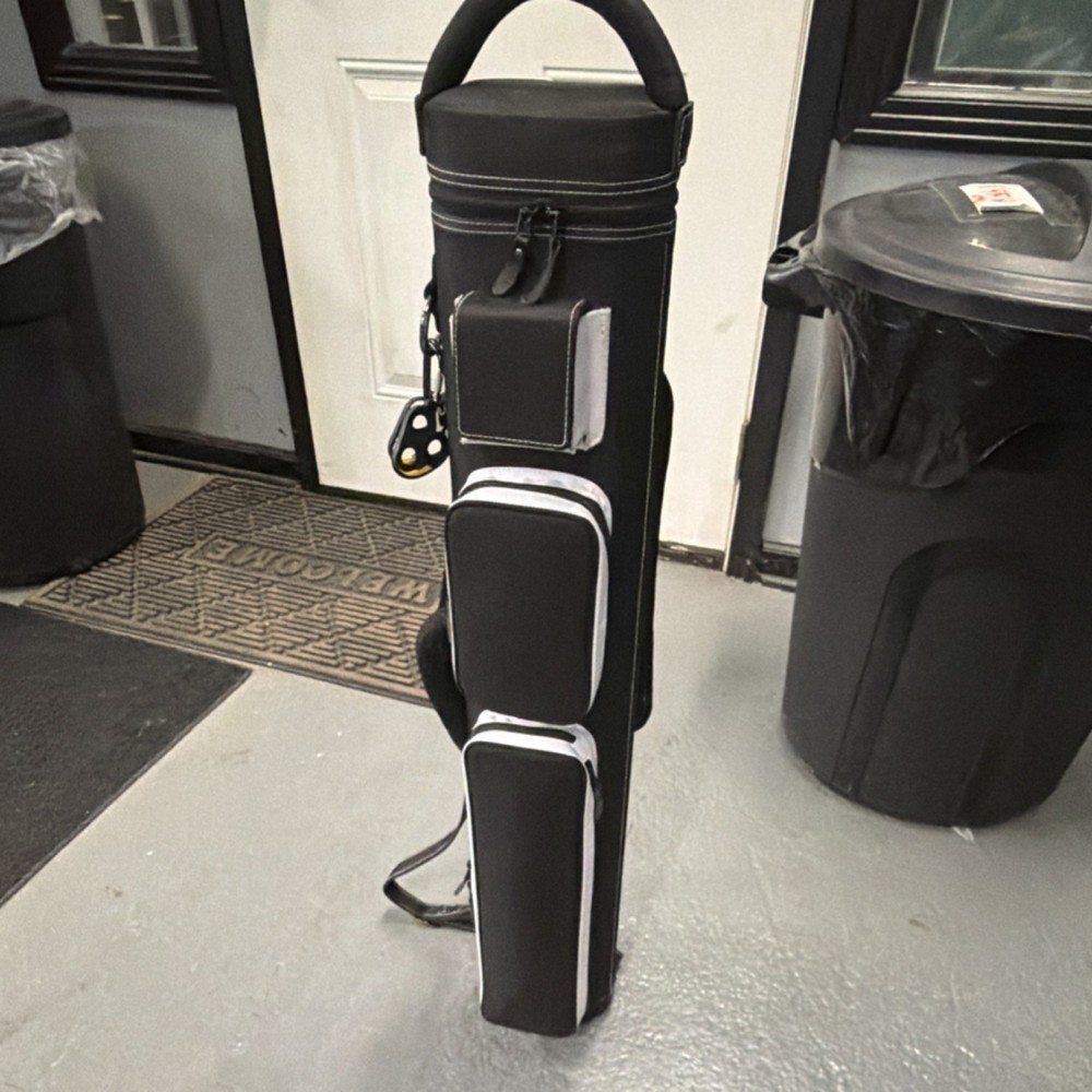 Black and White Billiard Cue Case with Multiple Pockets