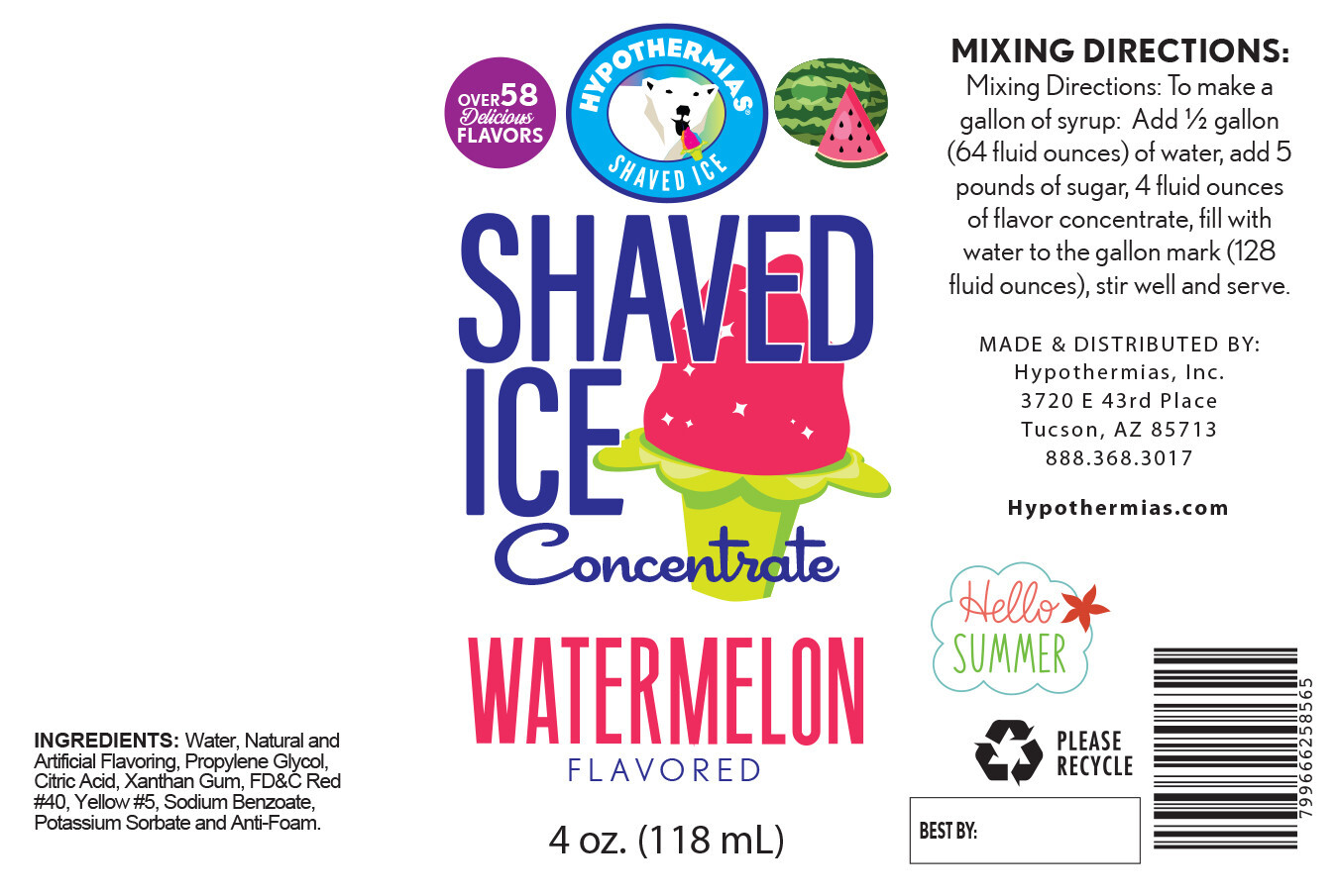 Hypothermias WATERMELON Flavor Syrup 🍧 Snow Cone machine Concentrate UNSWEET