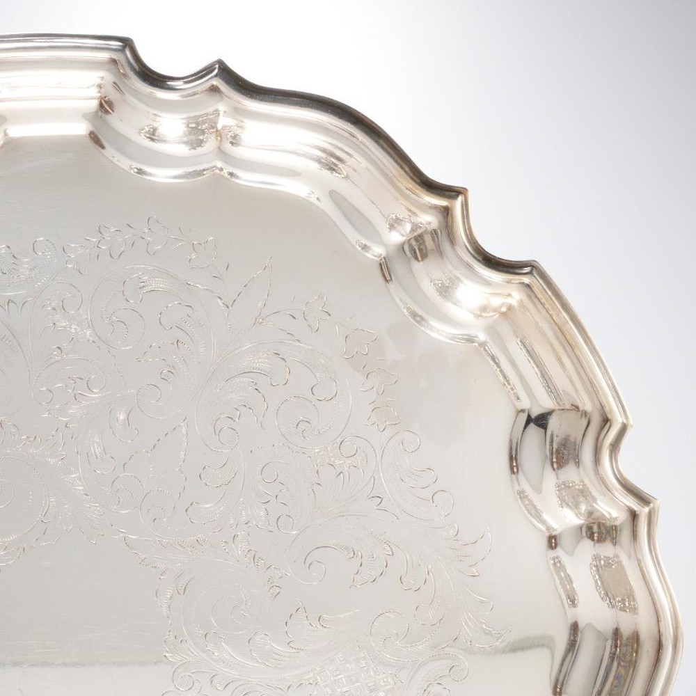 Two (2) Vtg Towle Silver Plated Serving Trays with Fluted Edge Floral Engraving