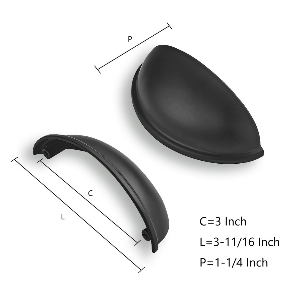 "3"" Drawer Pulls Matte Black Cabinet Handles Cup Pulls Hardware 10 Pack"