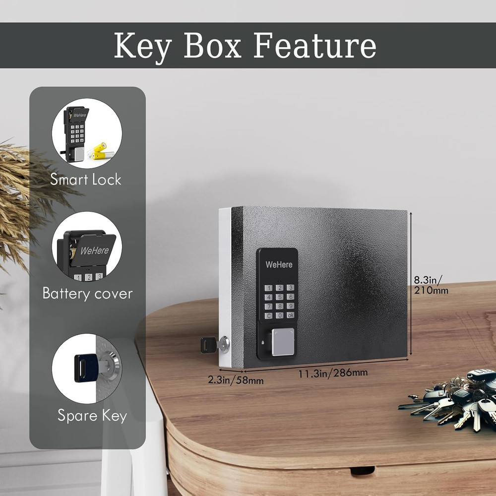 Smart 16 Key Lock Box - Wall Mount Key Cabinet with App & Code Access