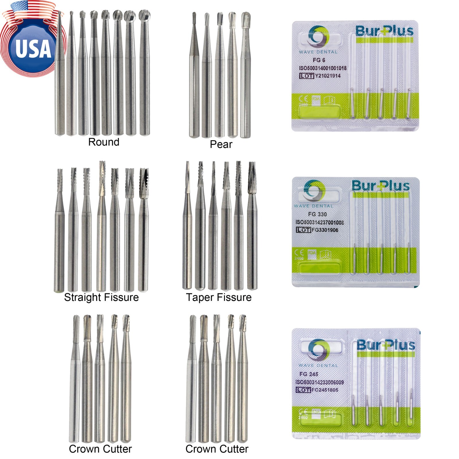 Wave Dental Carbide Bur FG330 Round 1/4 2 4 6 8 557 Friction Grip High Speed Bur