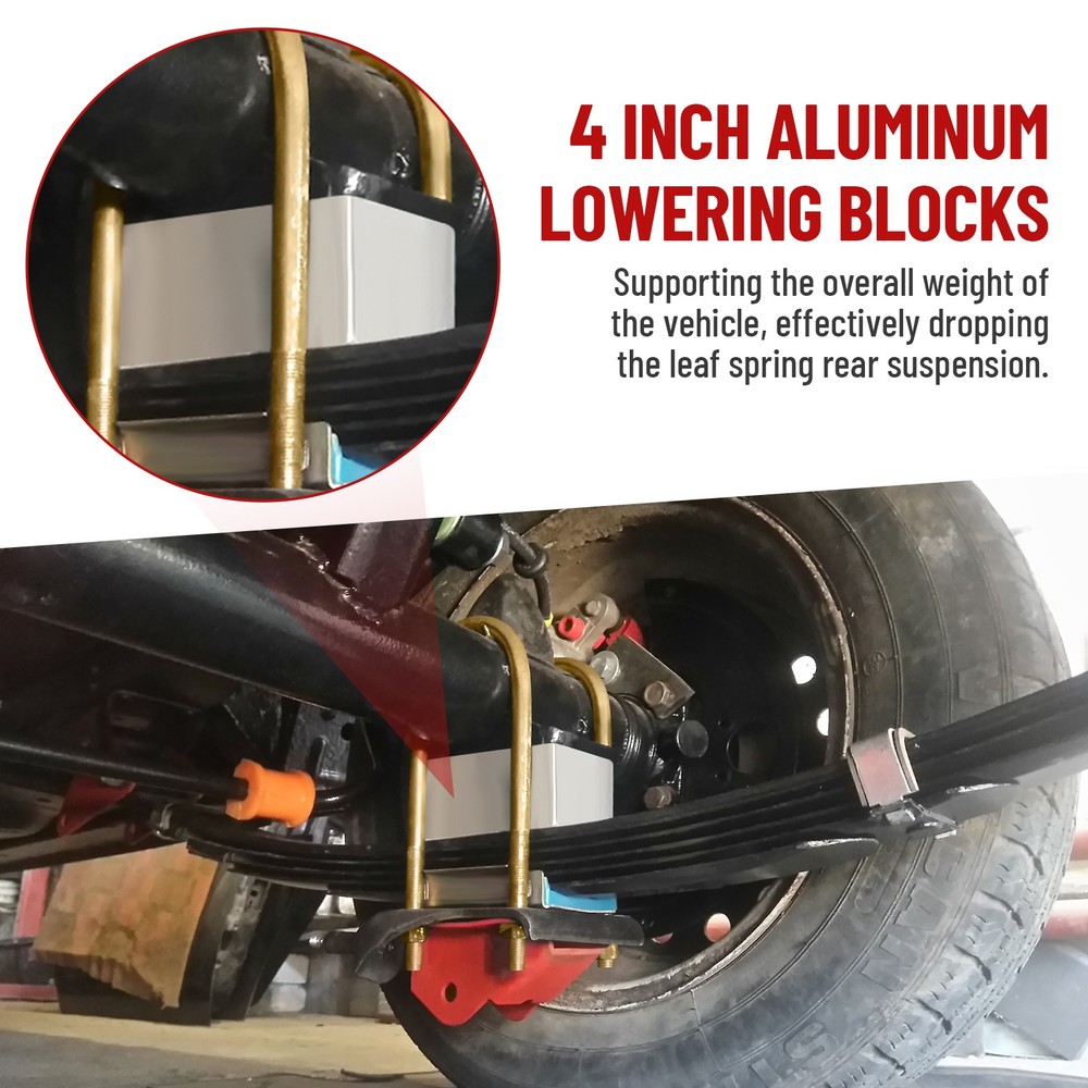 Universal 4” Leaf Spring Lowering Block Kit with U-Bolt & Installation Hardware