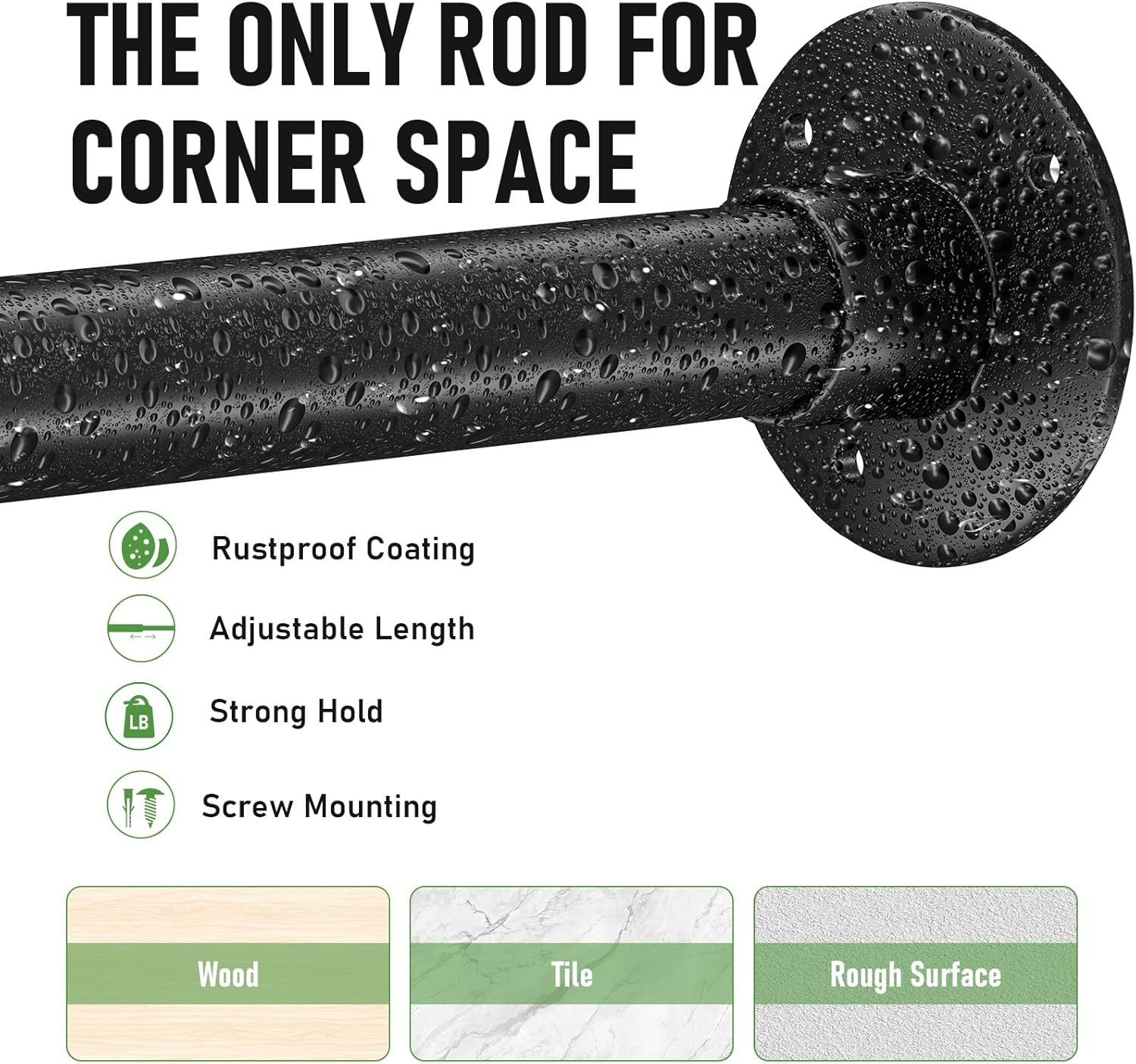 L Shaped Shower Curtain Rod - [23''-53''] X [23''-53''] Adjustable Corner Shower