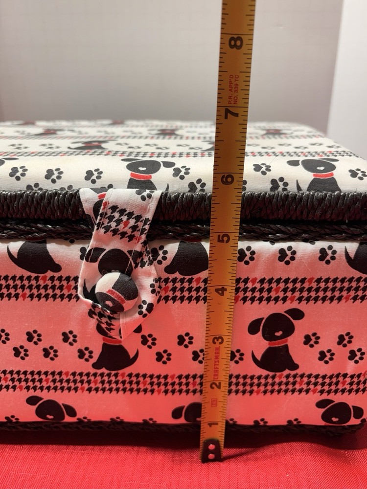 Dog Pattern Wicker Fabric Deluxe Sewing Craft Basket With Insert