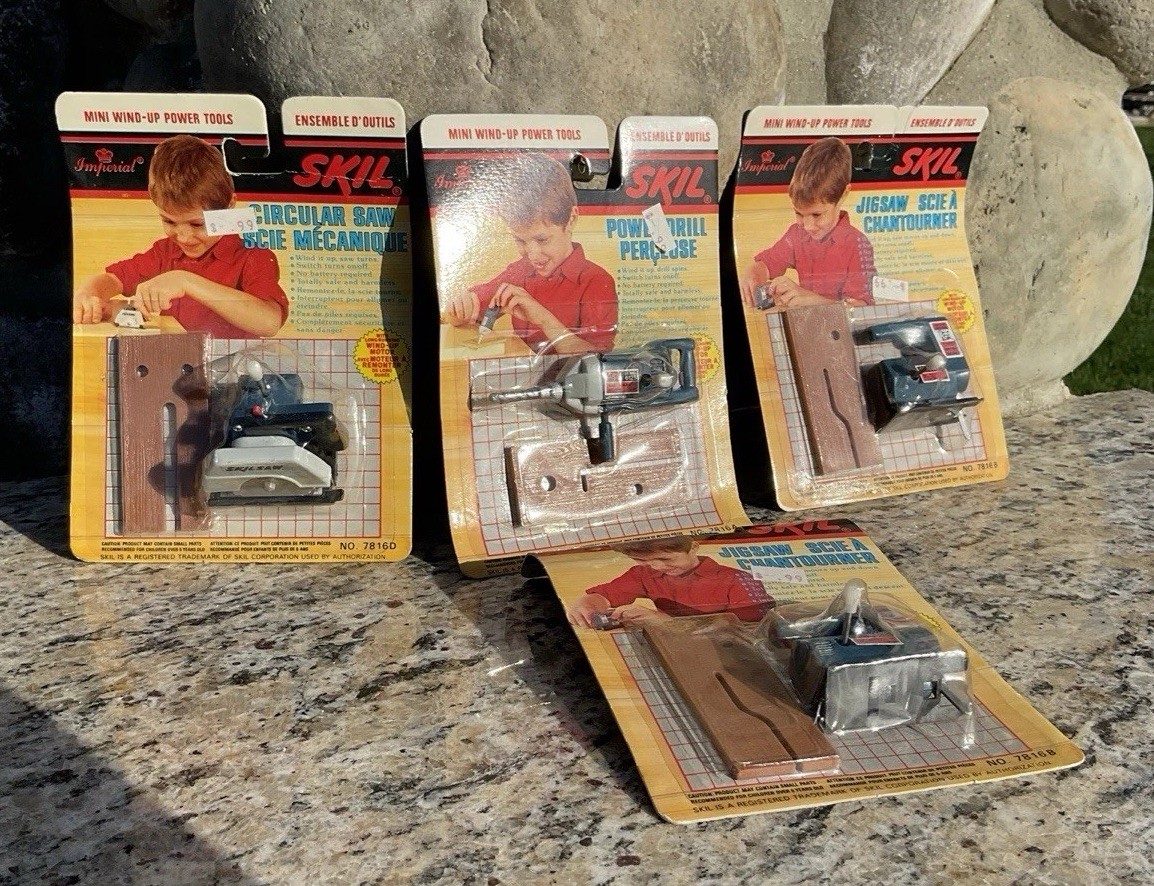1988 Vintage Wind Up Skil Imperial Mini Power Tools Complete Set Lot Of 4