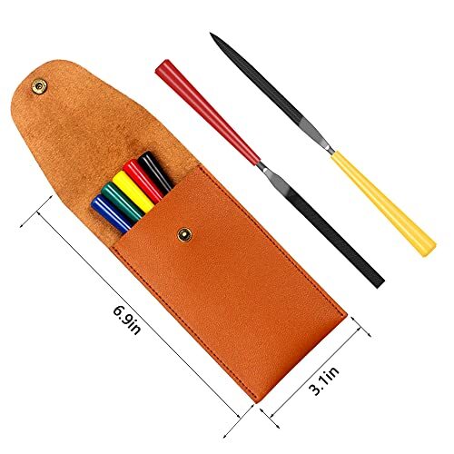 5pcs Mini Needle File Set with Synthetic Leather Case, Includes Flat, Square,