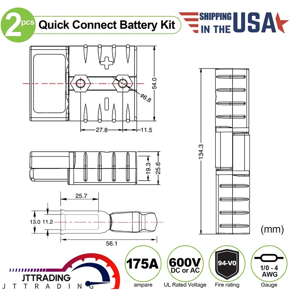 175Amp Battery Quick Connect/Disconnect Connector 12V Wire Harness Plug Connect