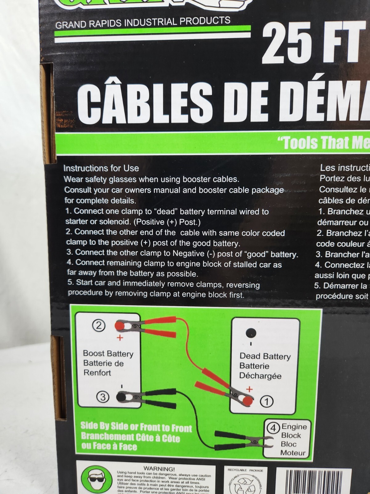 Grip 25 Ft Booster Jumper Cables 1 Gauge, 12 or 24v Commercial