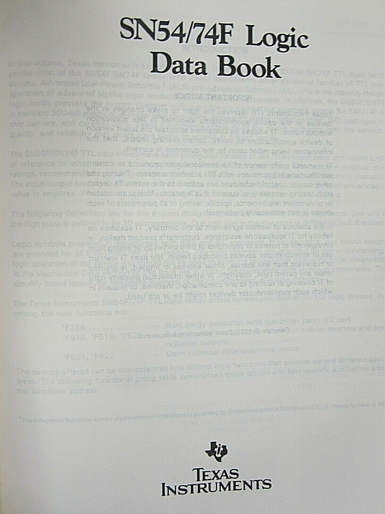 Texas Instruments F Logic Data Book 1987 SN54/SN74F
