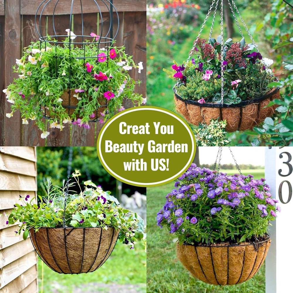 6 Pack 14 Inch Hanging Basket Coco Liners Replacement, 100% Natural Round