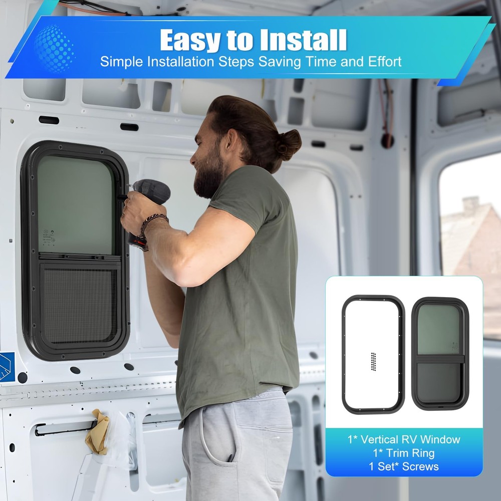 RV Window Vertical Camper with Trim Kit Sliding with Screen